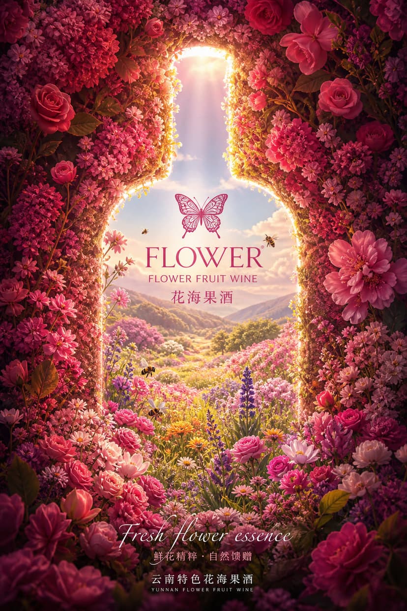 Colorful Clouds of the South: Creative Advertisement Design for Flower Sea Fruit Wine
