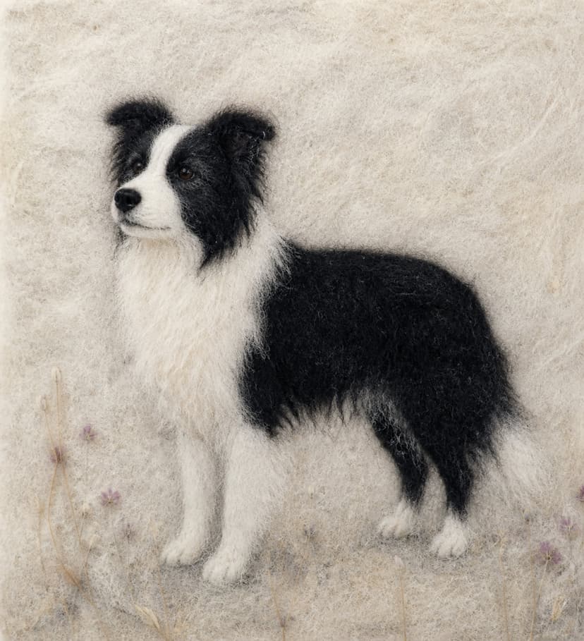 Felt Painting Style Border Collie Illustration
